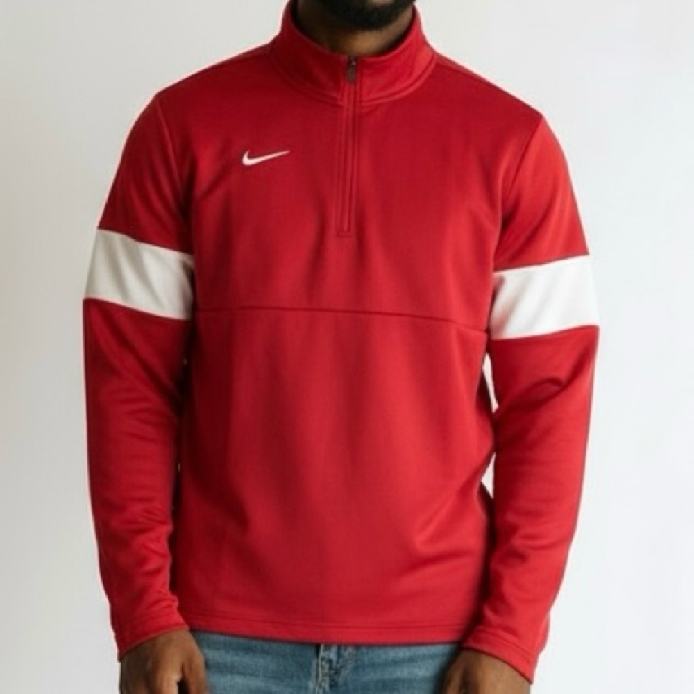 NIKE Football Long Sleeve Half Zip Red White Pullover Mens L AO5919-613 Therma